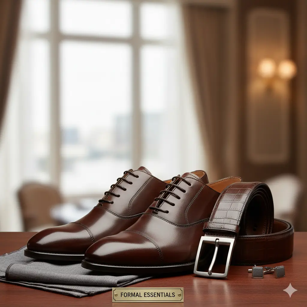 Men's leather belt and shoes combo for formal occasions