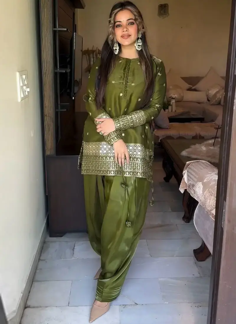 Green Japan Satin Silk Salwar Suit
