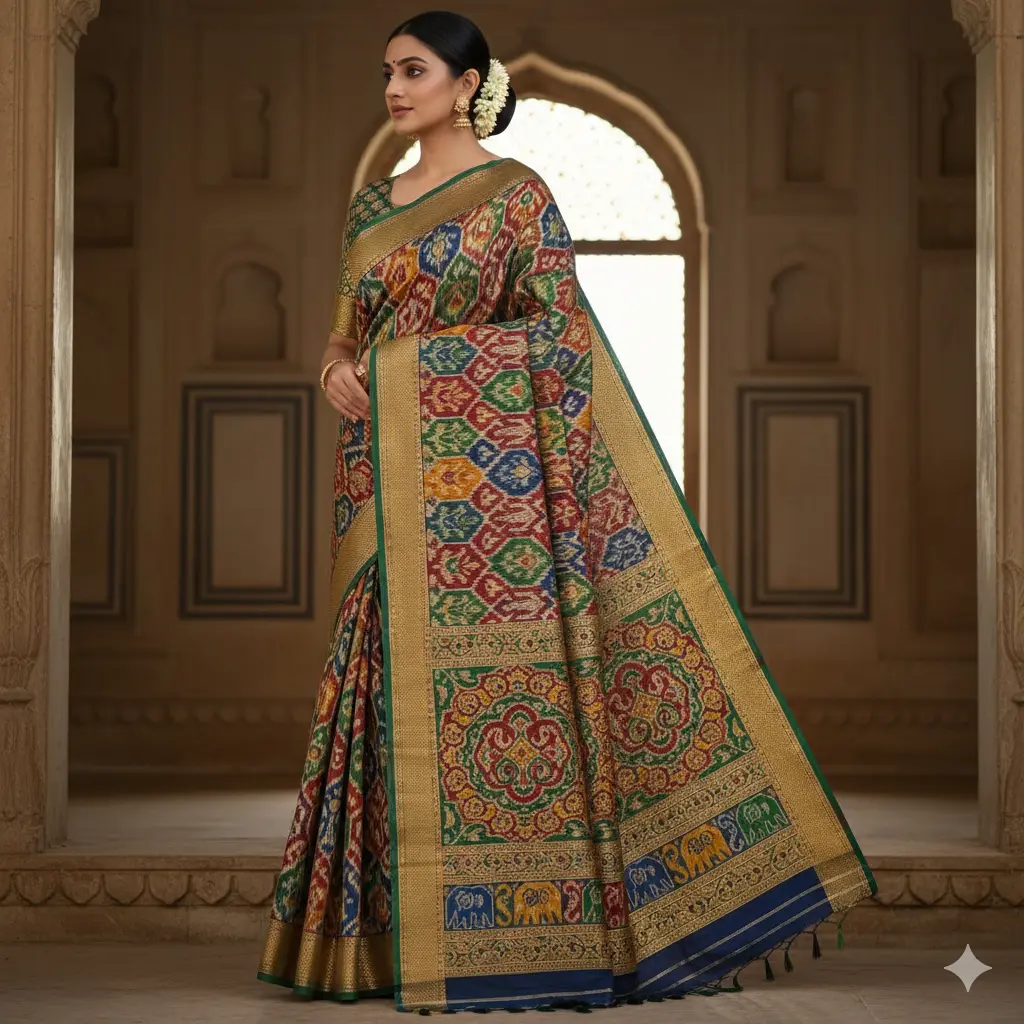 Patan Patola Double Ikat saree with traditional motifs