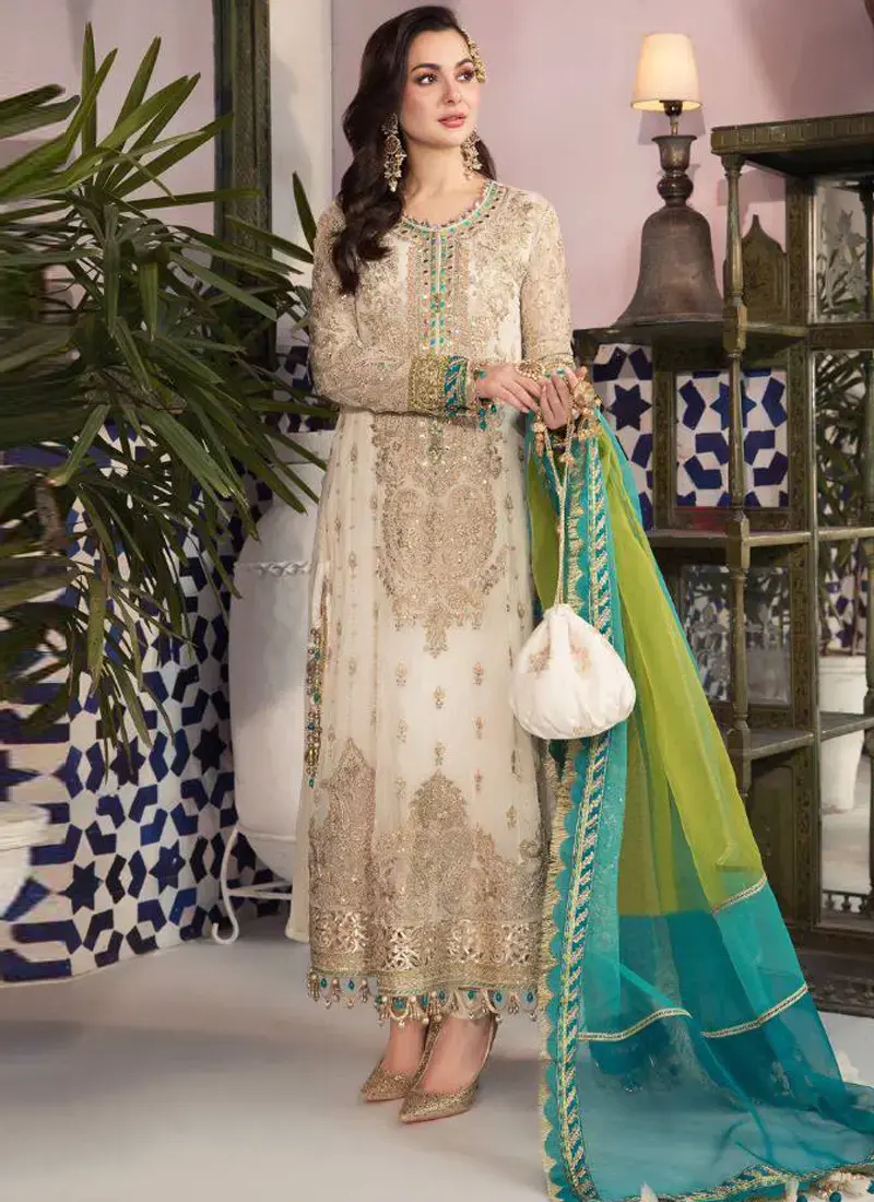 Close-up of an Indobaz lehenga with intricate embroidery and sparkle
