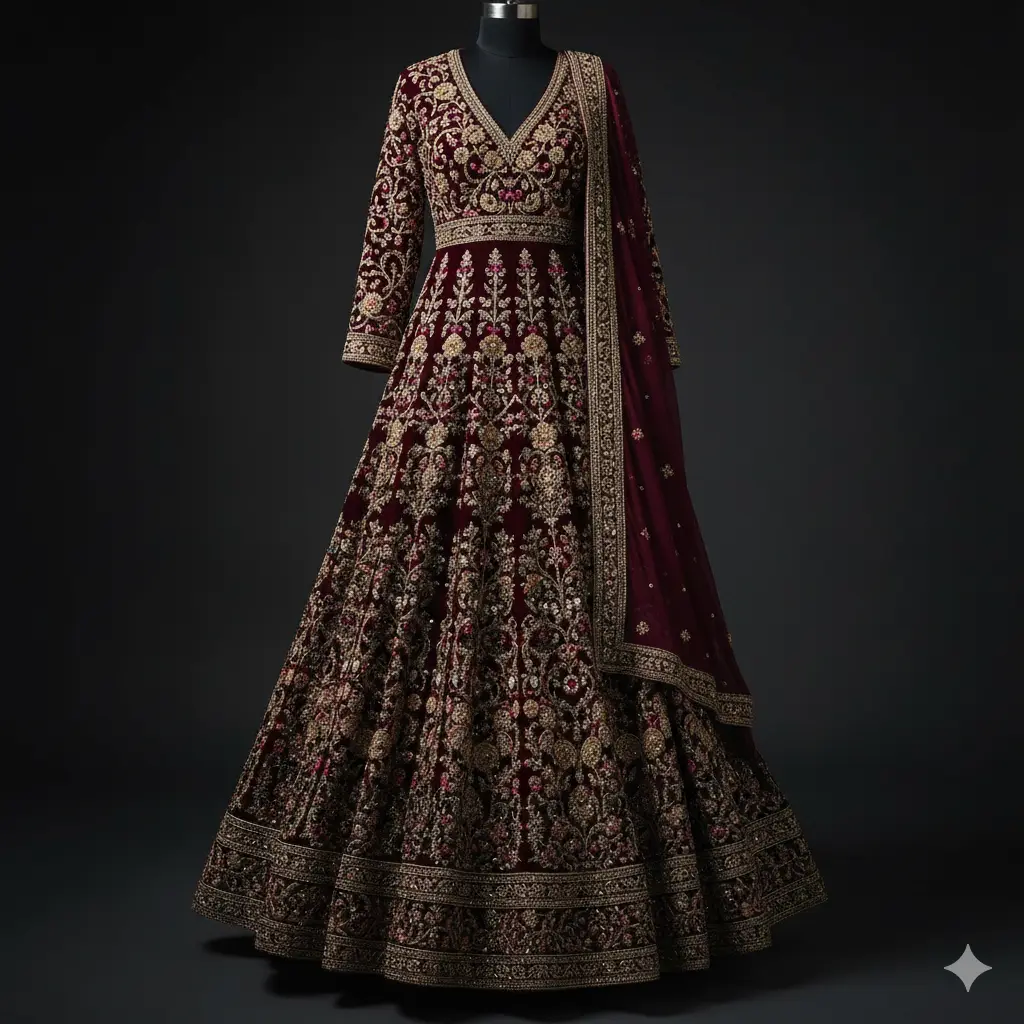 Zardozi embroidery on a royal Anarkali suit