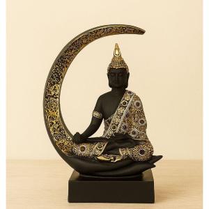 Modern Buddha Statue in Matte Black with Golden Finish – Spiritual Home Decor