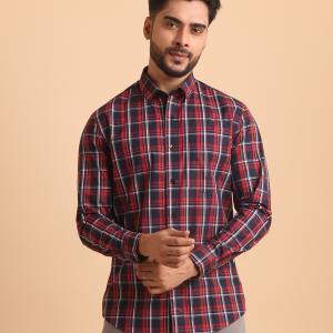 BERRYBLUES Mens Basic Checks Cotton Full Sleeve Shirt