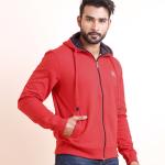BERRYBLUES Premium Men's Fleece Full Sleeve Hoody Sweat Shirt - Red