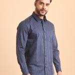 BERRYBLUES Mens Stripe Cotton Full Sleeve Shirt