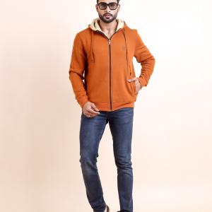 BERRYBLUES Premium Men's Fleece Full Sleeve Hoody Sweat Shirt - Rust