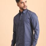 BERRYBLUES Mens Stripe Cotton Full Sleeve Shirt