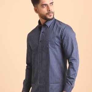 BERRYBLUES Mens Stripe Cotton Full Sleeve Shirt