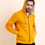 BERRYBLUES Premium Men's Fleece Full Sleeve Hoody Sweat Shirt - Mustard