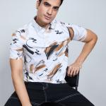 Digital Printed Premium Stretchable Polo Neck Half Sleeve T-Shirt - Rich Brown