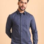 BERRYBLUES Mens Stripe Cotton Full Sleeve Shirt