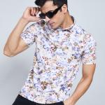 Digital Printed Premium Stretchable Polo Neck Half Sleeve T-Shirt - Beige