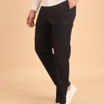BERRYBLUES Premium 100% Cotton Twill Midrise Six Pockets Cargo Pants - Black