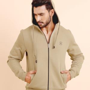 BERRYBLUES Premium Men's Fleece Full Sleeve Hoody Sweat Shirt - Khaki