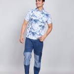 Digital Printed Premium Stretchable Polo Neck Half Sleeve T-Shirt - Petrol Color