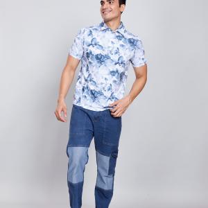 Digital Printed Premium Stretchable Polo Neck Half Sleeve T-Shirt - Petrol Color