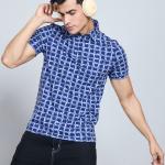 Digital Printed Premium Stretchable Polo Neck Half Sleeve T-Shirt - Royal Blue