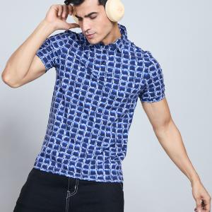 Digital Printed Premium Stretchable Polo Neck Half Sleeve T-Shirt - Royal Blue