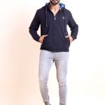 BERRYBLUES Premium Men's Fleece Full Sleeve Hoody Sweat Shirt - Navy
