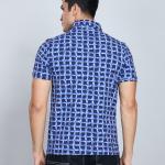 Digital Printed Premium Stretchable Polo Neck Half Sleeve T-Shirt - Royal Blue