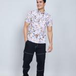 Digital Printed Premium Stretchable Polo Neck Half Sleeve T-Shirt - Beige
