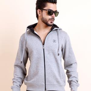 BERRYBLUES Premium Men's Fleece Full Sleeve Hoody Sweat Shirt - Grey