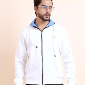 BERRYBLUES Premium Men's Fleece Full Sleeve Hoody Sweat Shirt - OffWhite