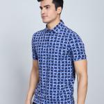 Digital Printed Premium Stretchable Polo Neck Half Sleeve T-Shirt - Royal Blue