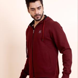 BERRYBLUES Premium Men's Fleece Full Sleeve Hoody Sweat Shirt - Maroon
