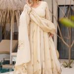 Ivory Chinon Silk Suit With Dupatta