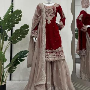 Maroon Georgette Salwar Suit With Dupatta