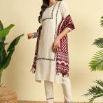 Cream Khadi Cotton Salwar Suit With Dupatta