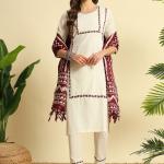 Cream Khadi Cotton Salwar Suit With Dupatta