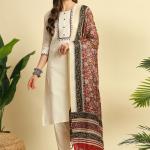 Ivory Khadi Cotton Salwar Suit With Dupatta