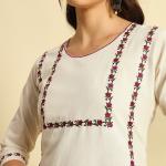 Cream Khadi Cotton Salwar Suit With Dupatta