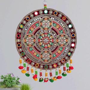 Premium Quality REPTUM DECOR Velvet Traditional Round Floral Design Diwali Decoration Wall Decor Handicraft Wall Hanging - 1 Piece, Multicolour
