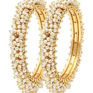 Elegant Pearl-Embedded Gold-Plated Bangles for Women & Girls