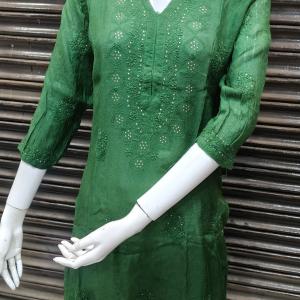 Lucknow Handwork Chikankari Masseline kurti tone to tone Embroidery