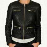 NOORA Womens Lambskin Black Leather Quilted Jacket With Zipper & Pocket , Slim Fit Biker Leather Jacket
