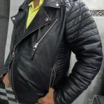Mens Genuine Lambskin BLACK LEATHER JACKET, Slim Fit Quilted Motorcycle Biker Leather Jacket, Sheep Leather Jacket, Celebrity Movie Jacket