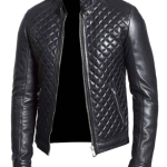 Noora Mens Black Lambskin Biker Leather Jacket With Zipper Pockets Handmade Designer Quilted Leather Jacket