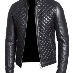 Noora Mens Black Lambskin Biker Leather Jacket With Zipper Pockets Handmade Designer Quilted Leather Jacket