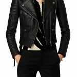 Noora Women's Black Cafe Racer Leather Biker Lambskin Jacket,Handmade Motorcycle Slim Fit Leather Jacket