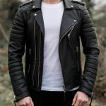 NOORA New Lambskin Men Black Leather Jacket , Slim Fit Motorcycle Jacket, Quilted Designer Leather Biker Jacket