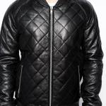 Noora Men’s Black Lambskin Leather Bomber Jacket With Zipper & Pocket, Quilted Bomber Leather Jacket