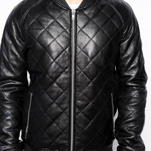 Noora Men’s Black Lambskin Leather Bomber Jacket With Zipper & Pocket, Quilted Bomber Leather Jacket