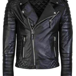 Mens Genuine Lambskin BLACK LEATHER JACKET, Slim Fit Quilted Motorcycle Biker Leather Jacket, Sheep Leather Jacket, Celebrity Movie Jacket