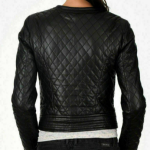 NOORA Womens Lambskin Black Leather Quilted Jacket With Zipper & Pocket , Slim Fit Biker Leather Jacket