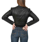 Noora Womens Lambskin Black Leather Cropped Jacket With Zipper & Pocket, Biker Crop Leather Jacket