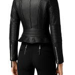 Noora Women's Black Cafe Racer Leather Biker Lambskin Jacket,Handmade Motorcycle Slim Fit Leather Jacket